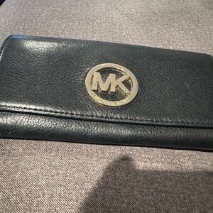 Michael Kors Black Leather Wallet with Gold Logo